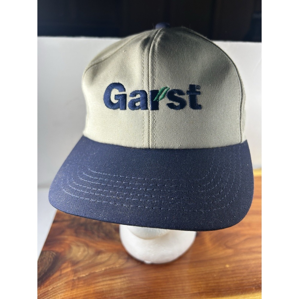 VTG‎ Garst Seed Co Legend USA Natural Khaki & Blue Snapback Baseball Hat Cap